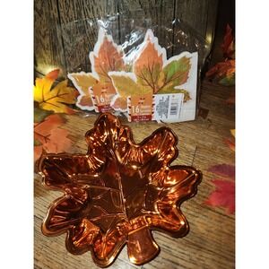 Fall Maple Leaf Candy Dish and 32ct Leaf Shaped Napkins Set Copper color Autumn